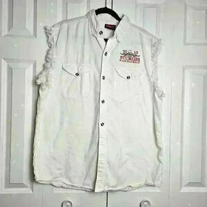 Bikers Edge Sturgis 2010 Sleeveless White Denim Button Up Shirt Embroidered 3XL